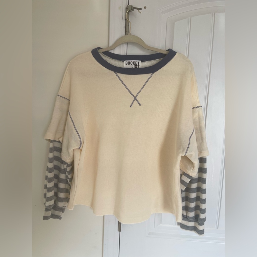 BUCKETLIST Cream and Gray Striped Sweater